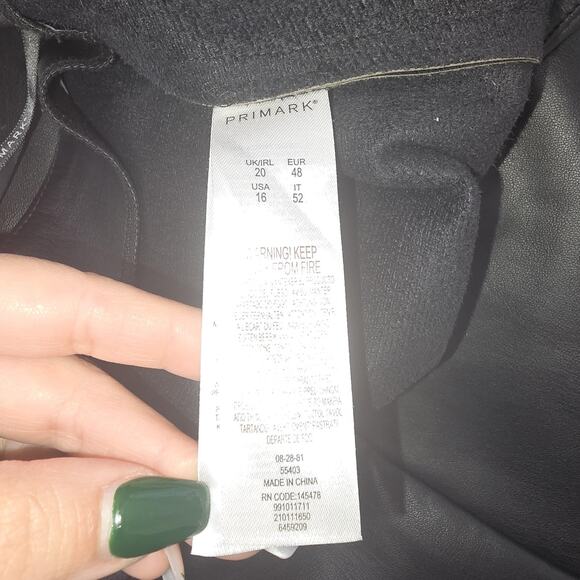 Primark Skirt Women 16 Black Faux Leather Pencil Midi High Waist Slit Minimalist - Picture 6 of 11